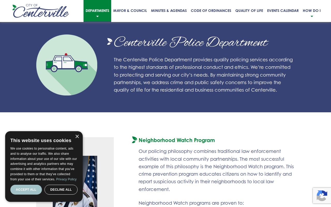 Houston County Centerville Police Department arrest-record contact page