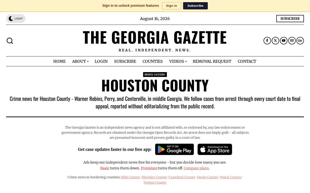 Unofficial Georgia Gazette Houston County news and arrest-record section