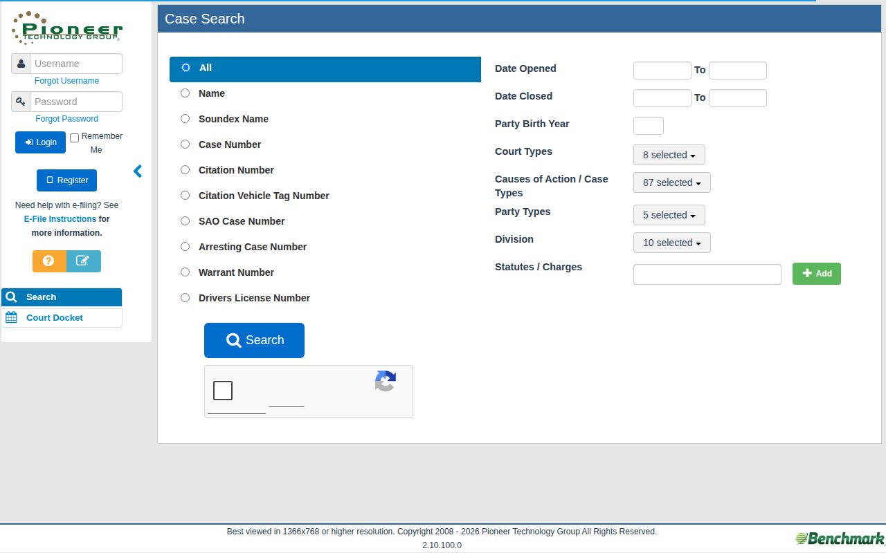 Houston County court disposition search interface