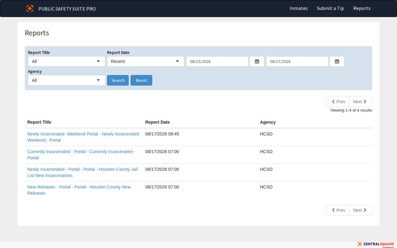 Official Houston County booking and release reports interface