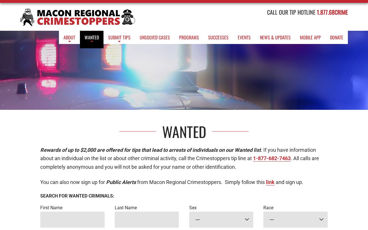Macon Regional Crime Stoppers wanted search for Houston County